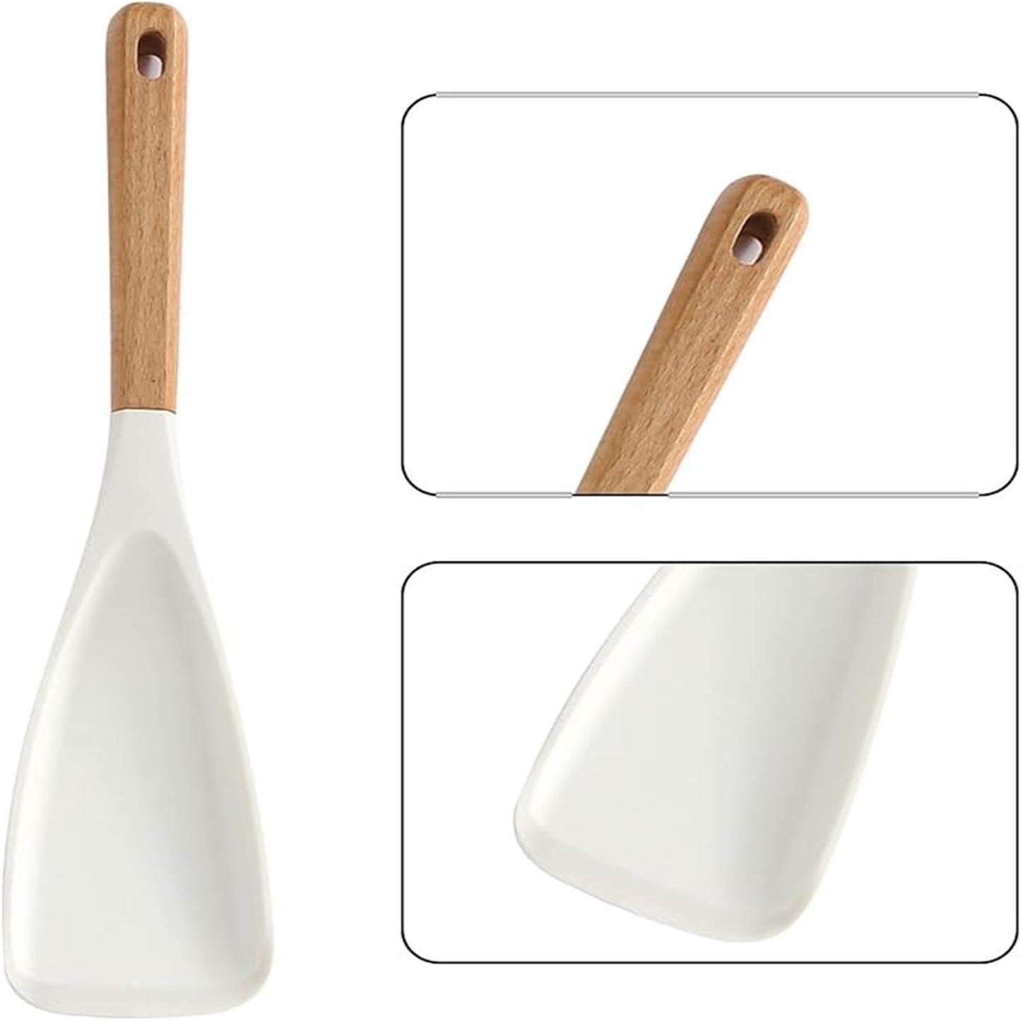 Cooking Spoon for Nonstick Cookwares, Multi-functional Silicone Cooking Shovel with Wooden Handle, Silicone Salad Spatula Kitchen Utensils for Mixing Scrape Black