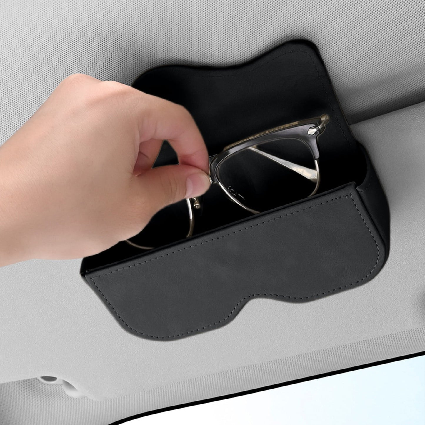 Sunglasses Holder for Car Sun Visor, Leather Auto Eyeglasses Storage Case with Hidden Closure, Protective Glasses Organizer Box, Vehicle Visor Accessories for Woman Man Beige