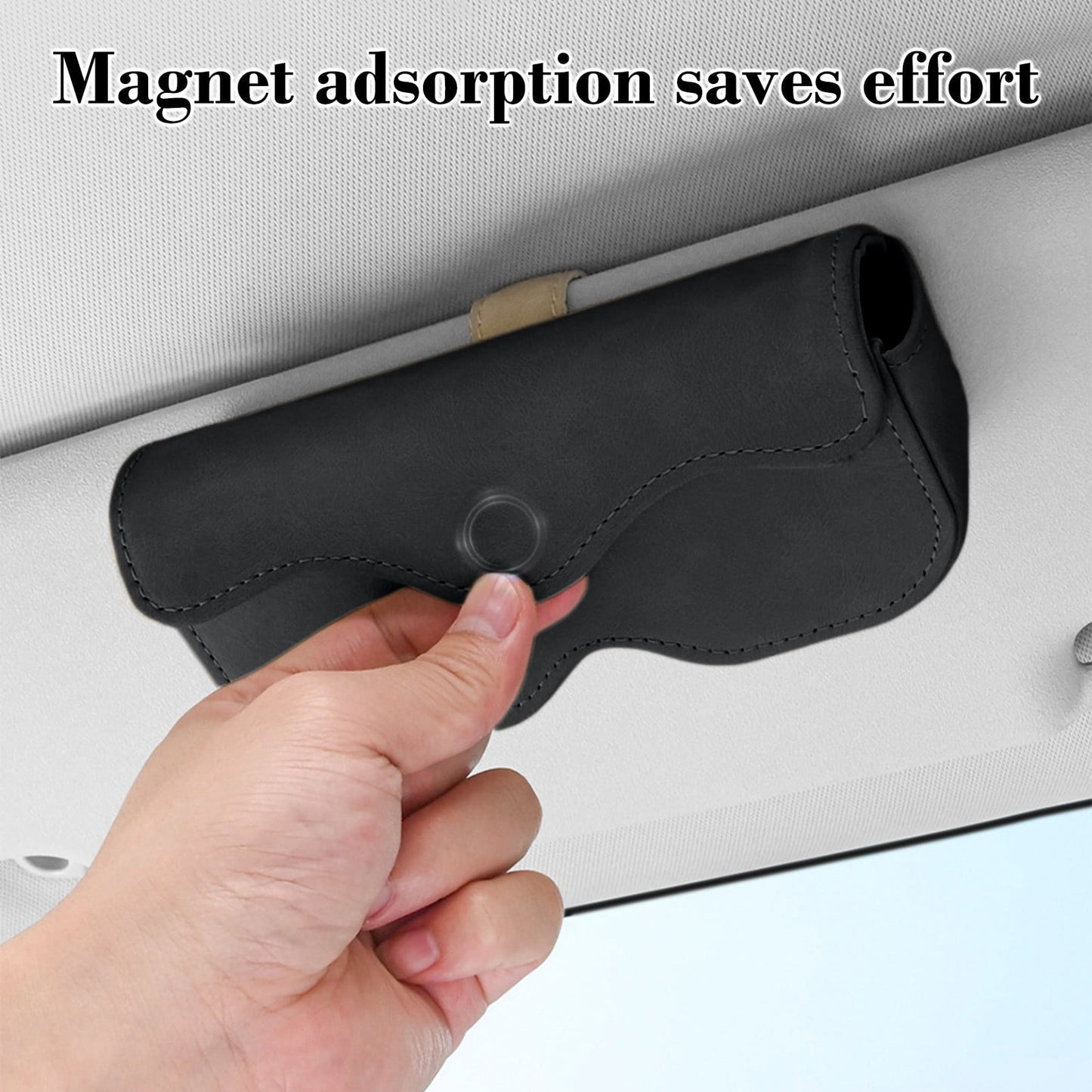 Sunglasses Holder for Car Sun Visor, Leather Auto Eyeglasses Storage Case with Hidden Closure, Protective Glasses Organizer Box, Vehicle Visor Accessories for Woman Man Black