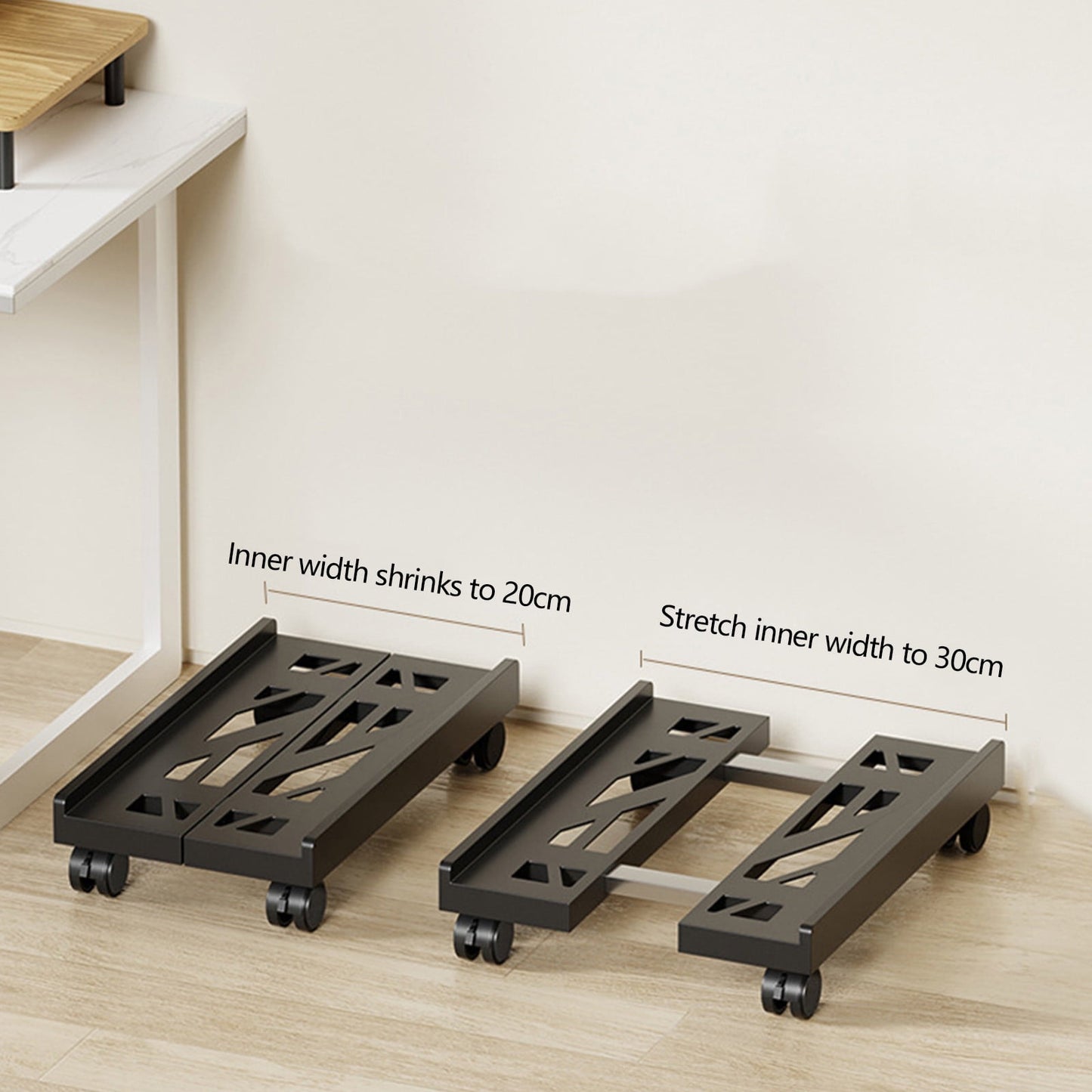 Adjustable Mobile CPU Stand, Ventilated Computer Tower Stand with 4 Caster Wheels, for PC Tower, Under Desk CPU Holder, PC Floor Cart Computer Riser for Gamers White