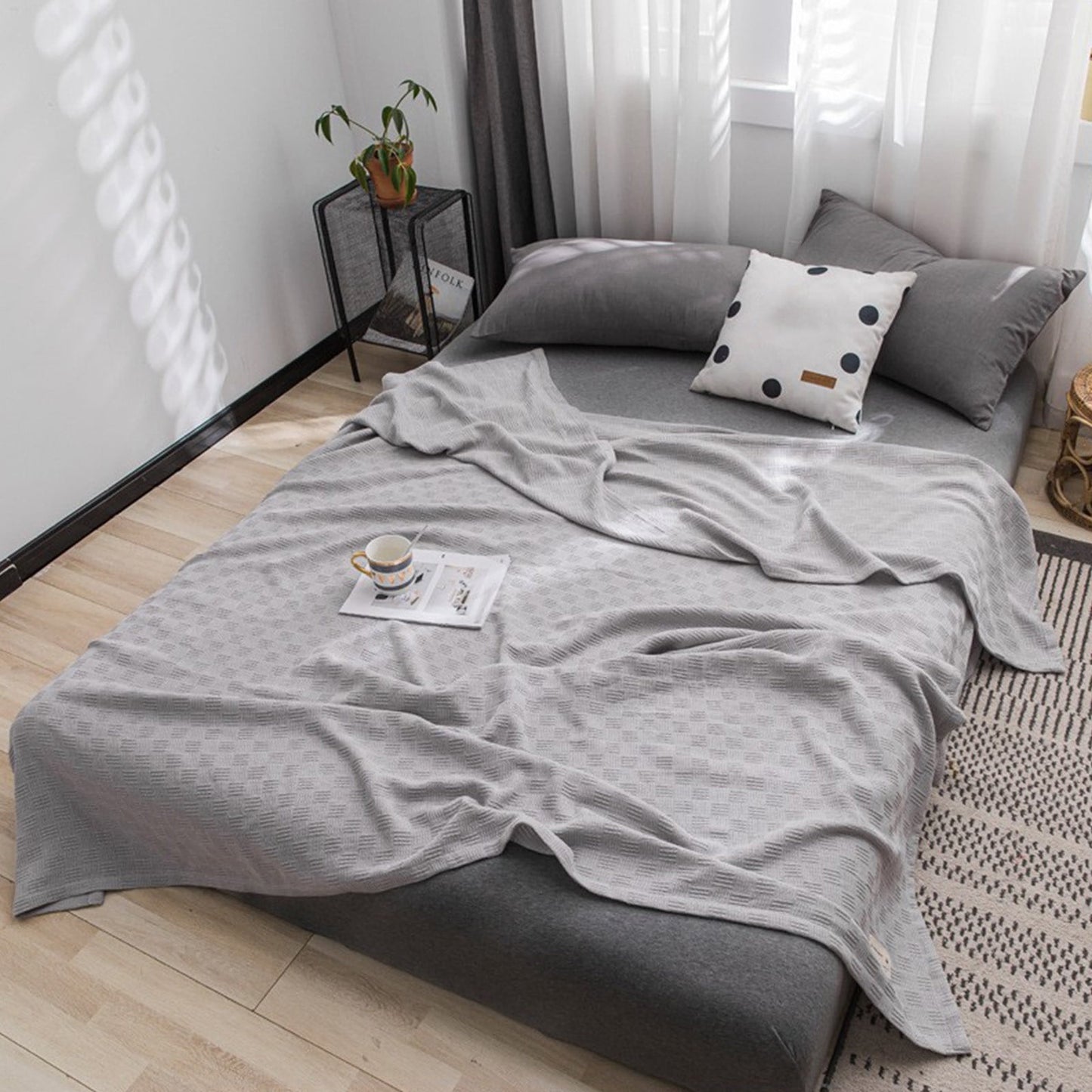 59x39" 100% Cottons Blanket, Soft and Breathable Bed Blanket, Multi-functional Bed Blanket for All Season, Machines Washable Bed Couch for Home Living Room Bedroom Office Travel Gray