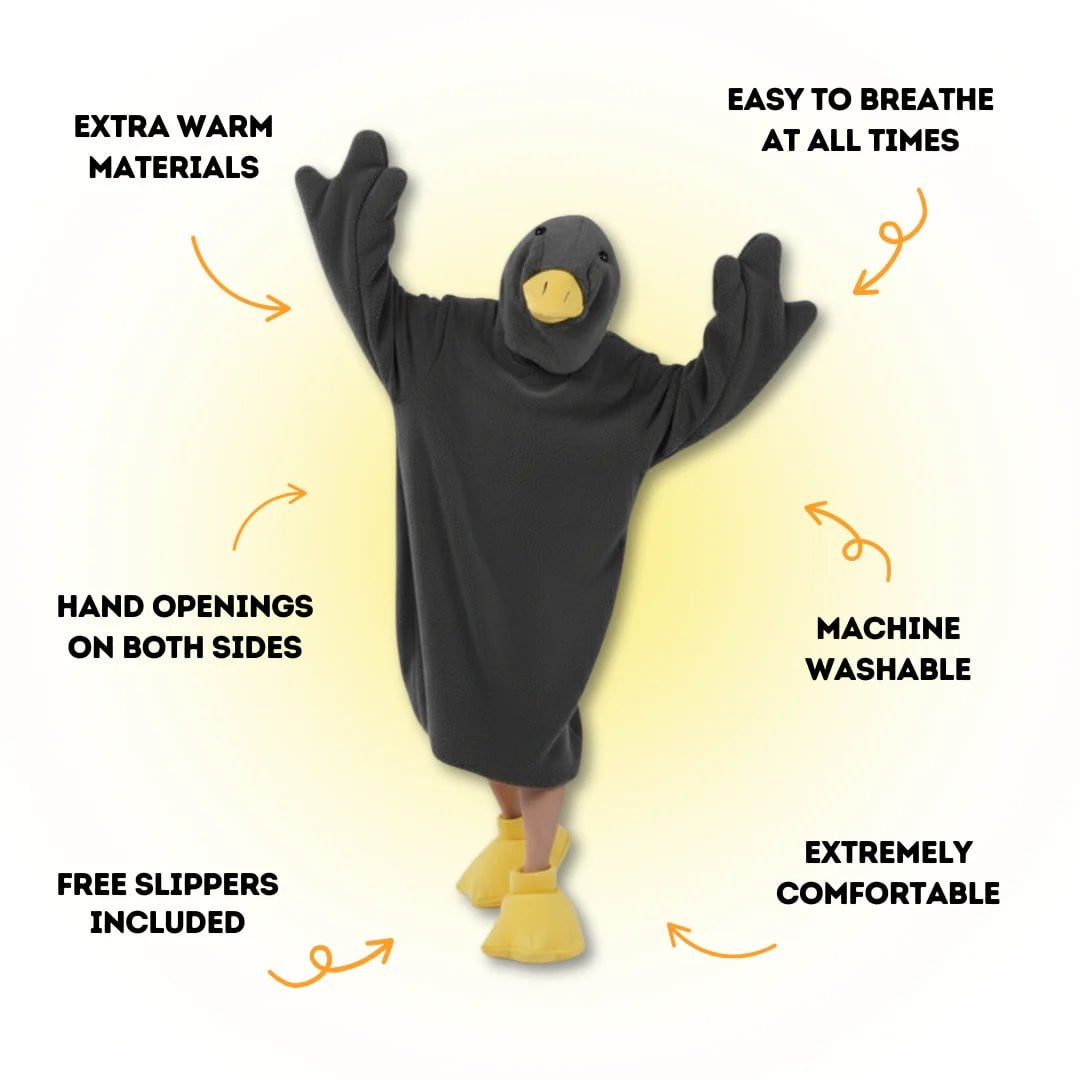 Goose Blanket Hoodie Onesie, Large Warm Wearable Flannel Blankets with Sleeves and Gooses Feet Slippers, for Festival Home Party Holiday Indoor M Gray
