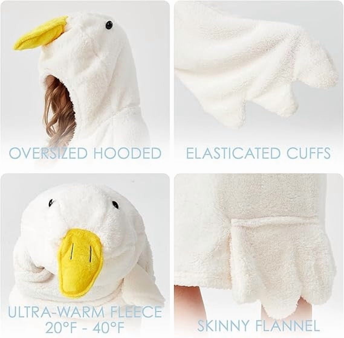 Goose Blanket Hoodie Onesie, Large Warm Wearable Flannel Blankets with Sleeves and Gooses Feet Slippers, for Festival Home Party Holiday Indoor M Gray