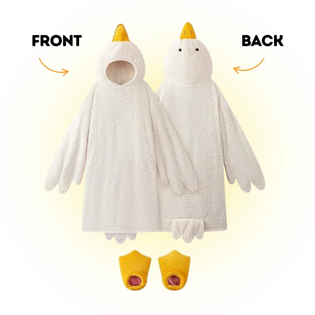 Goose Blanket Hoodie Onesie, Large Warm Wearable Flannel Blankets with Sleeves and Gooses Feet Slippers, for Festival Home Party Holiday Indoor M White
