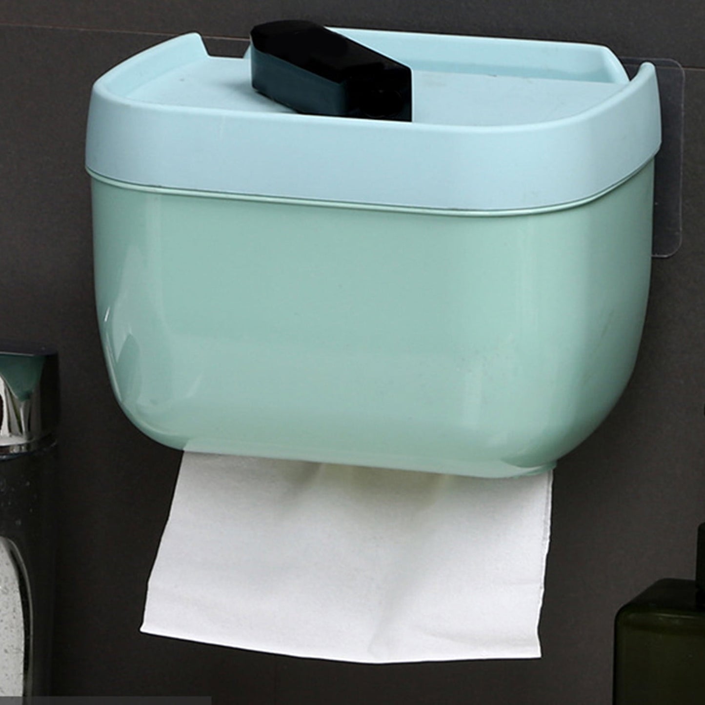 Plastic Tissue Box, Multi-Functional Tissue Box Holder, Plastic Paper Towel Box, Wall Mounted Tissue Box Cover Holder, Toilet Tissue Storage Box, for Bathroom Refillable Blue