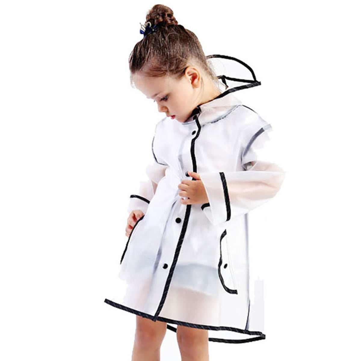 Genuiskids Hooded Transparent Raincoat Girl Boys Rain Coat Hooded Outdoors Clear Waterproof Kids Toddler Children's Rainwear Protective Covers 1-10T 5-8Y White