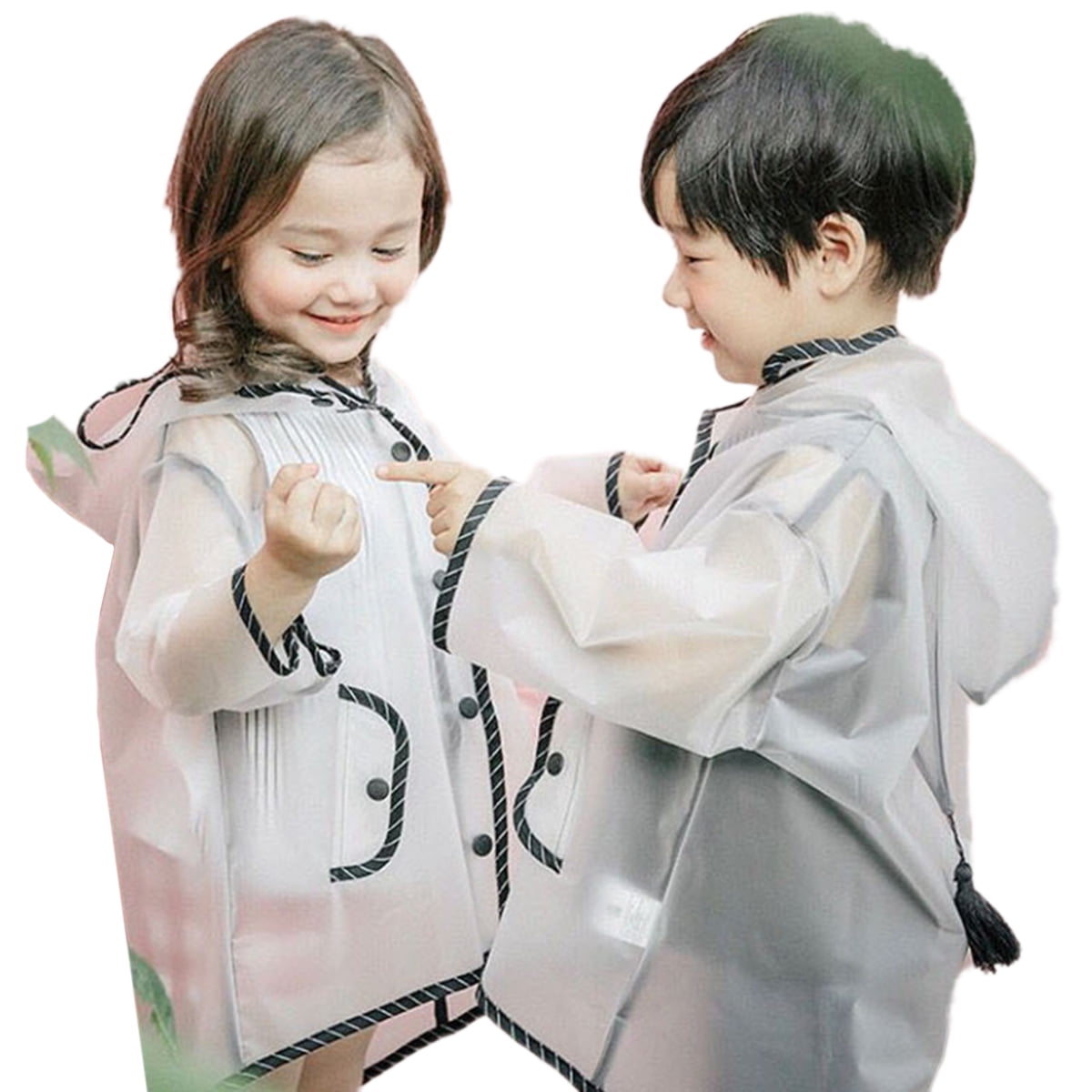 Genuiskids Hooded Transparent Raincoat Girl Boys Rain Coat Hooded Outdoors Clear Waterproof Kids Toddler Children's Rainwear Protective Covers 1-10T 5-8Y White