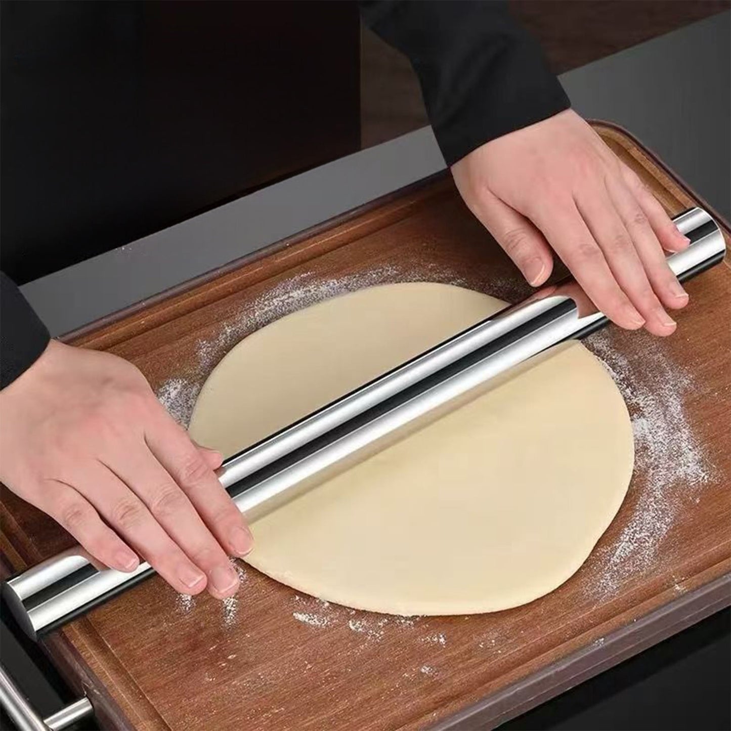 Rolling Pin, Baking Dough Roller, Rolling Pin, Stainless Steel Rolling Pin, Dough Rollers, for Baking Kitchen Utensils, for Dumpling, Tortilla, Pizza, Pie, Bread, Pastry Silver,L