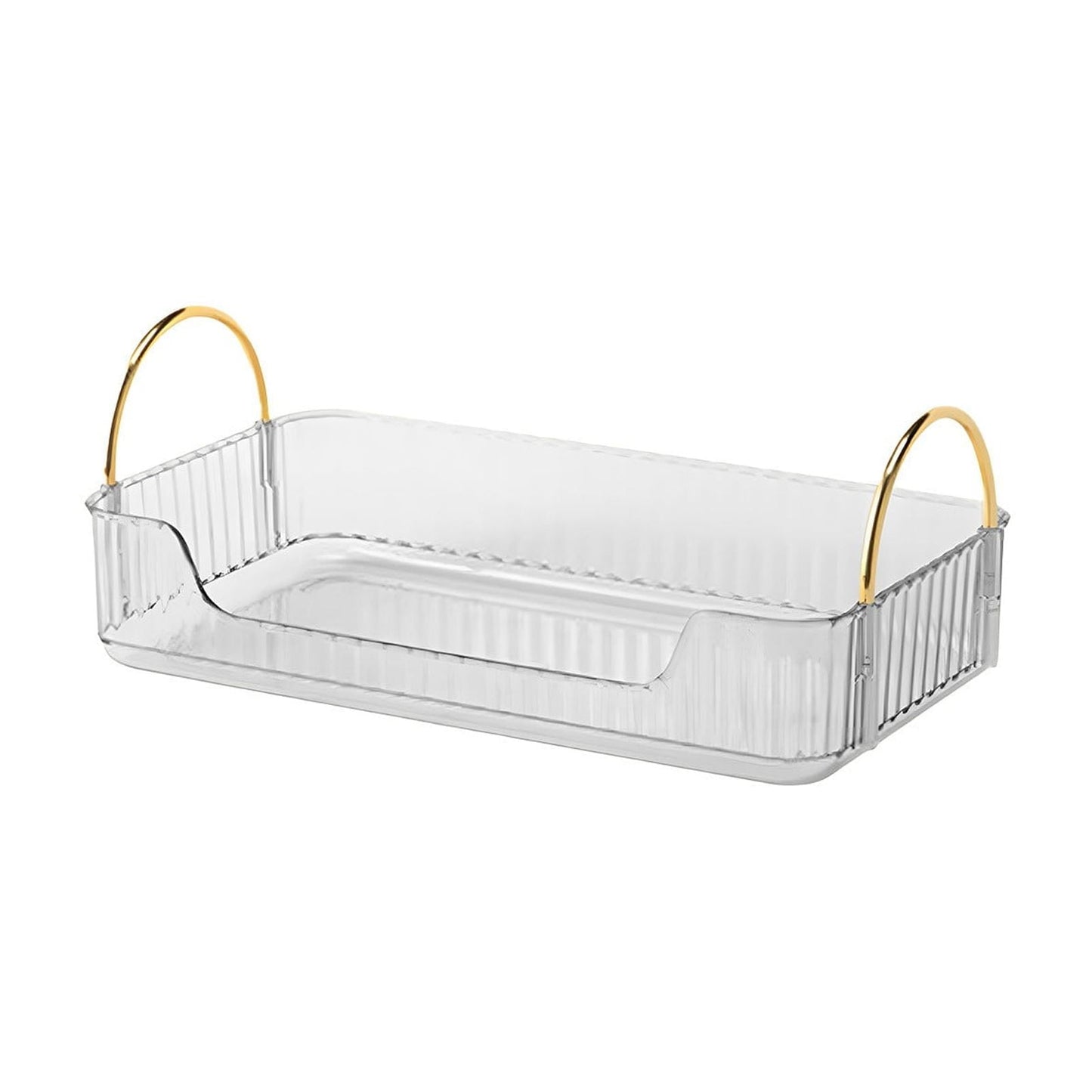 Bathroom Organizer Countertop, Vanity Tray for Skincare Makeup, Counter Organizer, Transparent Ribbon Handle Storage Rack, for Cosmetics, Toiletries, Lotions, Perfumes Clear