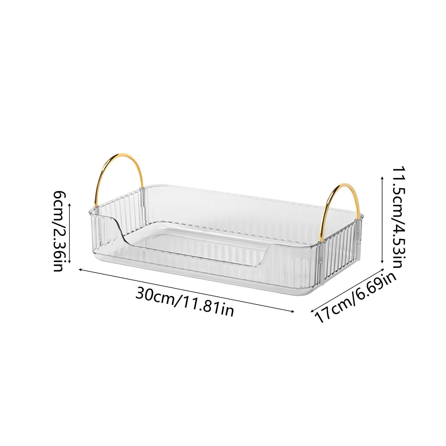 Bathroom Organizer Countertop, Vanity Tray for Skincare Makeup, Counter Organizer, Transparent Ribbon Handle Storage Rack, for Cosmetics, Toiletries, Lotions, Perfumes Clear