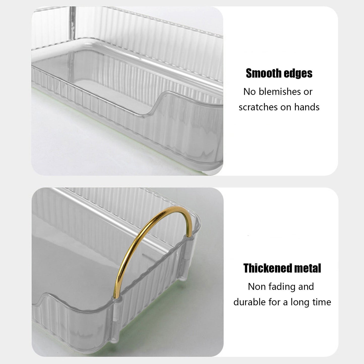Bathroom Organizer Countertop, Vanity Tray for Skincare Makeup, Counter Organizer, Transparent Ribbon Handle Storage Rack, for Cosmetics, Toiletries, Lotions, Perfumes Clear