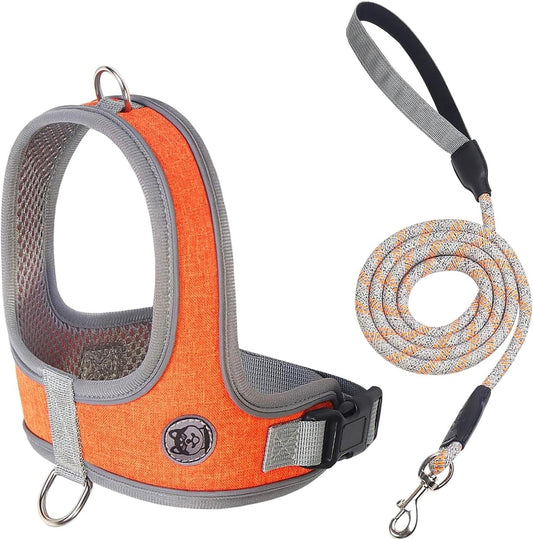 Dog Harness and Leash, No Pull Saddle Style Pet Harness, Breathable Mesh Adjustable Reflective Dog Vest, Dog Leash, for Dogs and Cat Medium Small Harness Blue,XS