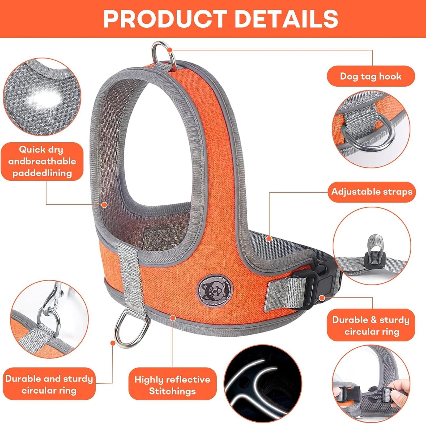 Dog Harness and Leash, No Pull Saddle Style Pet Harness, Breathable Mesh Adjustable Reflective Dog Vest, Dog Leash, for Dogs and Cat Medium Small Harness Blue,XS
