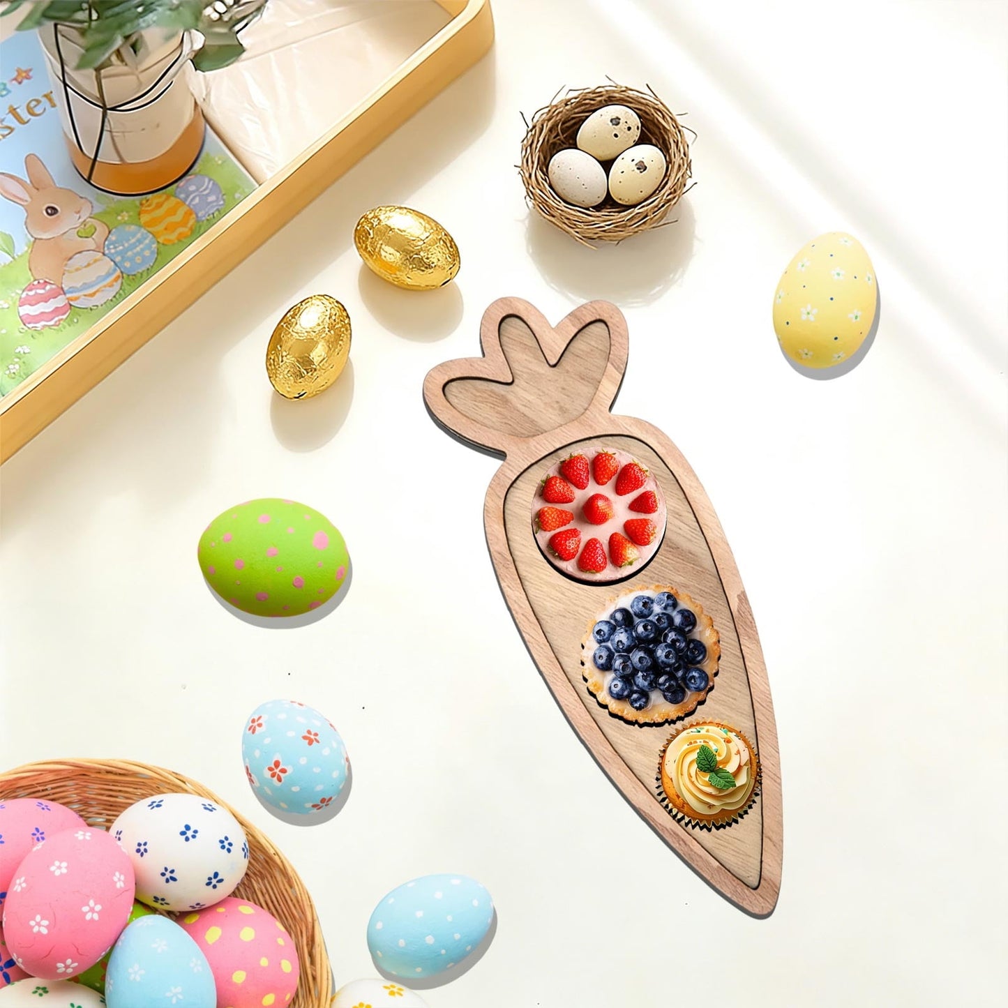Easter Charcuterie Board, Easter Egg Bunny Wooden Serving Tray, Rabbit Cheese Appetizer Board, Snack Serving Platter, for Home Spring Party Food Holiday Salad Dish, Fruit Plate Supplies KhakiE