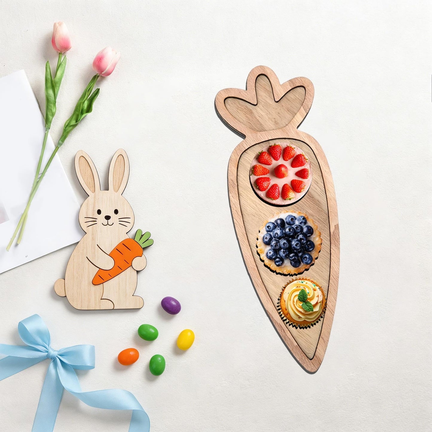 Easter Charcuterie Board, Easter Egg Bunny Wooden Serving Tray, Rabbit Cheese Appetizer Board, Snack Serving Platter, for Home Spring Party Food Holiday Salad Dish, Fruit Plate Supplies KhakiE