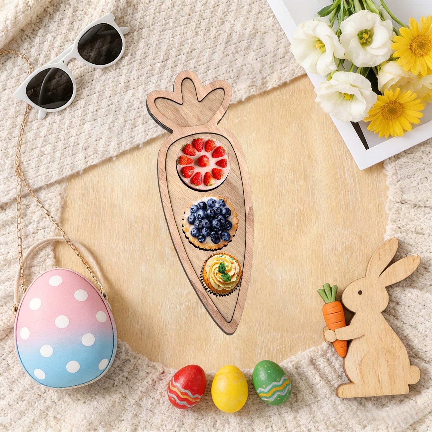 Easter Charcuterie Board, Easter Egg Bunny Wooden Serving Tray, Rabbit Cheese Appetizer Board, Snack Serving Platter, for Home Spring Party Food Holiday Salad Dish, Fruit Plate Supplies KhakiE