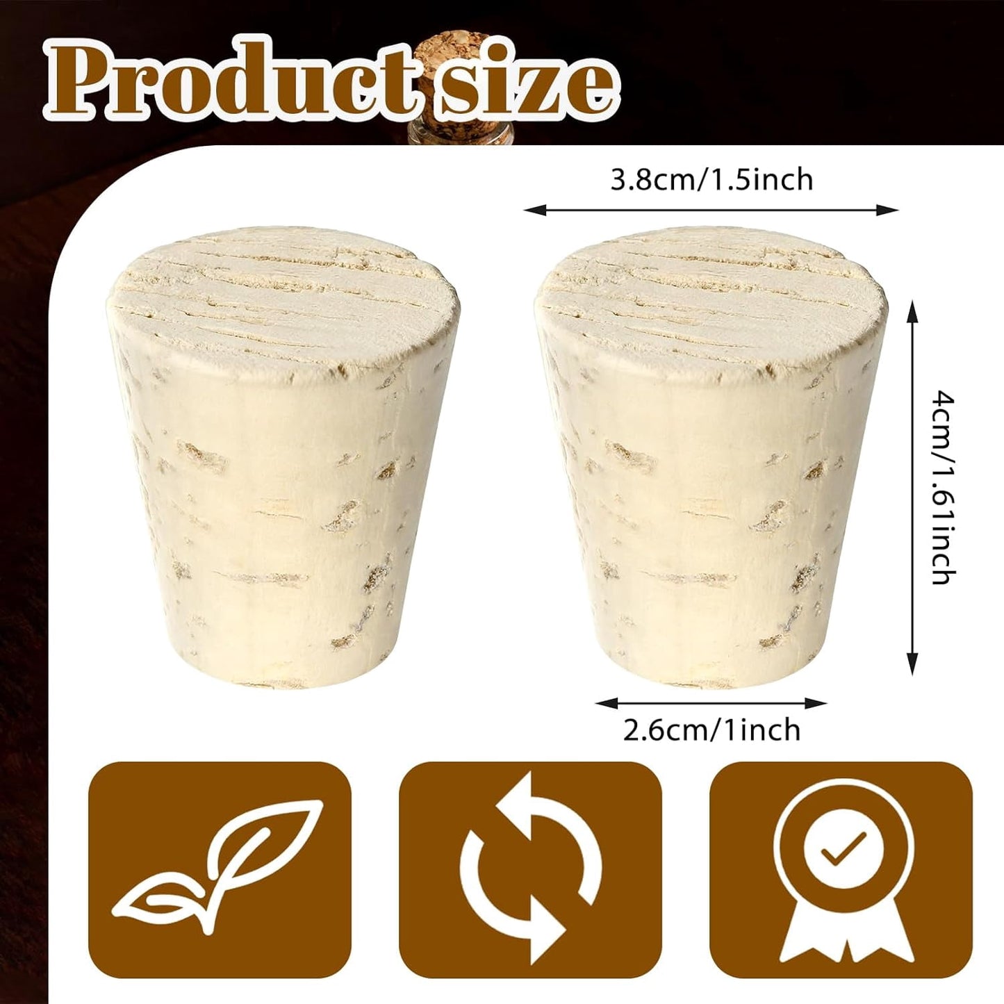 Tutuviw 2 Pcs Carboy Cork Stopper Glass Carboy Cap for 1, 3, 5, 6 Gallon Glass Water Jug 1 x 1.5 x 1.6 Inches Soft Cork Plug Wood Tapered Fermentation Cap Cork Stoppers