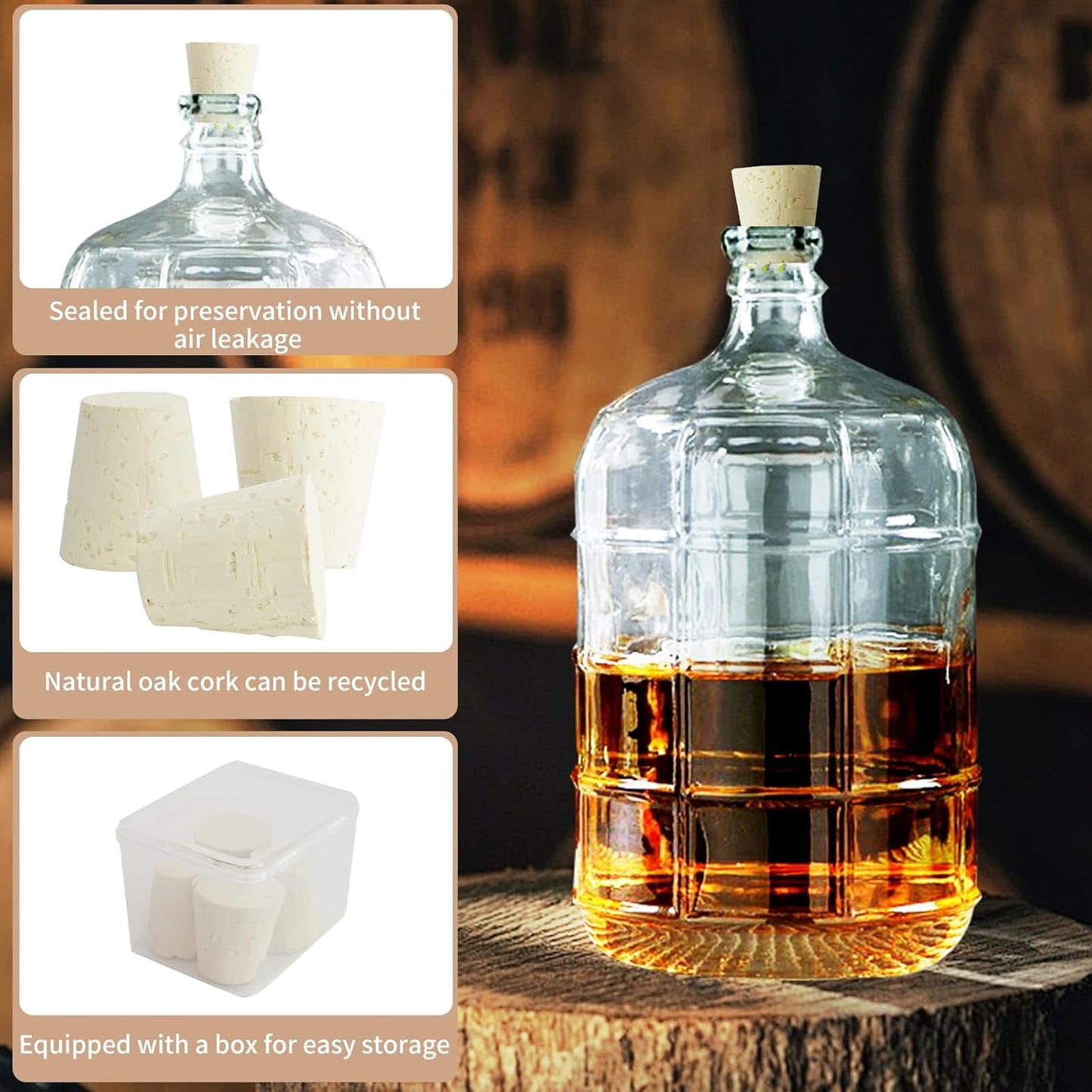 Tutuviw 2 Pcs Carboy Cork Stopper Glass Carboy Cap for 1, 3, 5, 6 Gallon Glass Water Jug 1 x 1.5 x 1.6 Inches Soft Cork Plug Wood Tapered Fermentation Cap Cork Stoppers