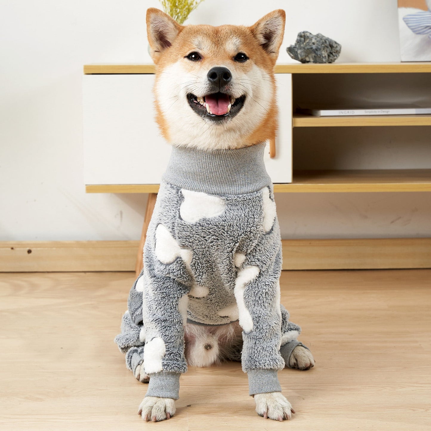 Bobasndm Turtleneck Dog Clothes Pajamas,Autumn Winter Dog Jumpsuit Coat,Winter Soft Warm Flannel Pajamas Jumpsuit for Medium Large Dog XL Grey