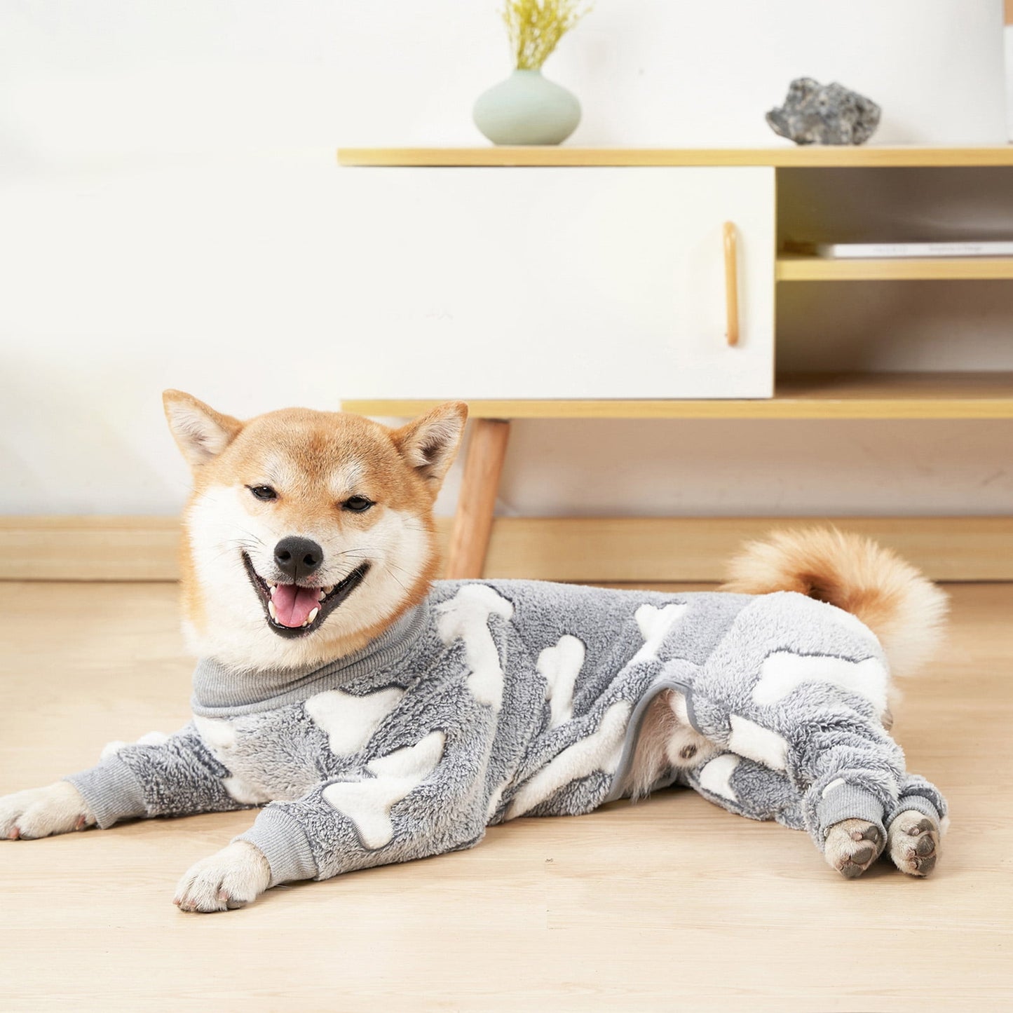 Bobasndm Turtleneck Dog Clothes Pajamas,Autumn Winter Dog Jumpsuit Coat,Winter Soft Warm Flannel Pajamas Jumpsuit for Medium Large Dog XL Grey