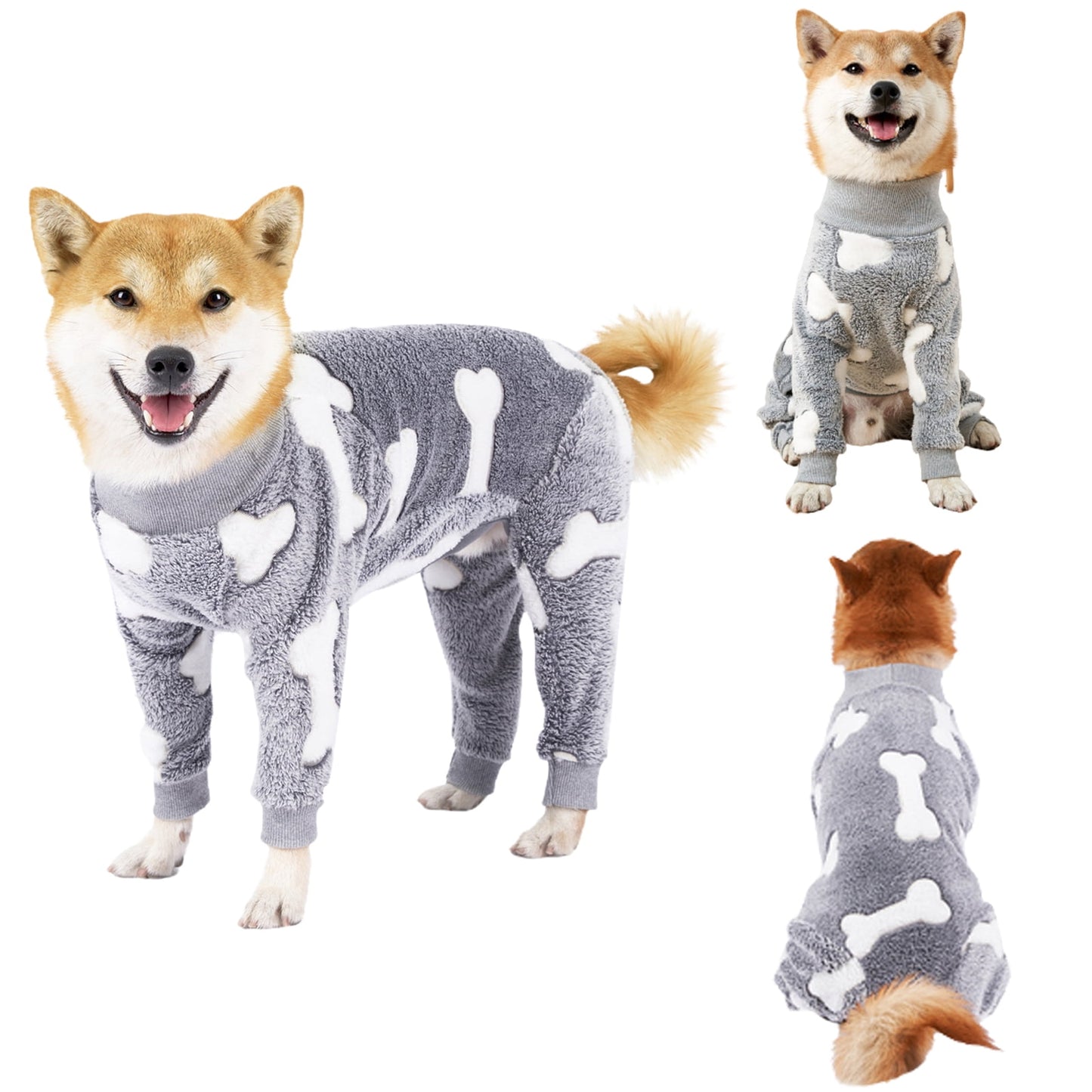 Bobasndm Turtleneck Dog Clothes Pajamas,Autumn Winter Dog Jumpsuit Coat,Winter Soft Warm Flannel Pajamas Jumpsuit for Medium Large Dog 3XL Grey