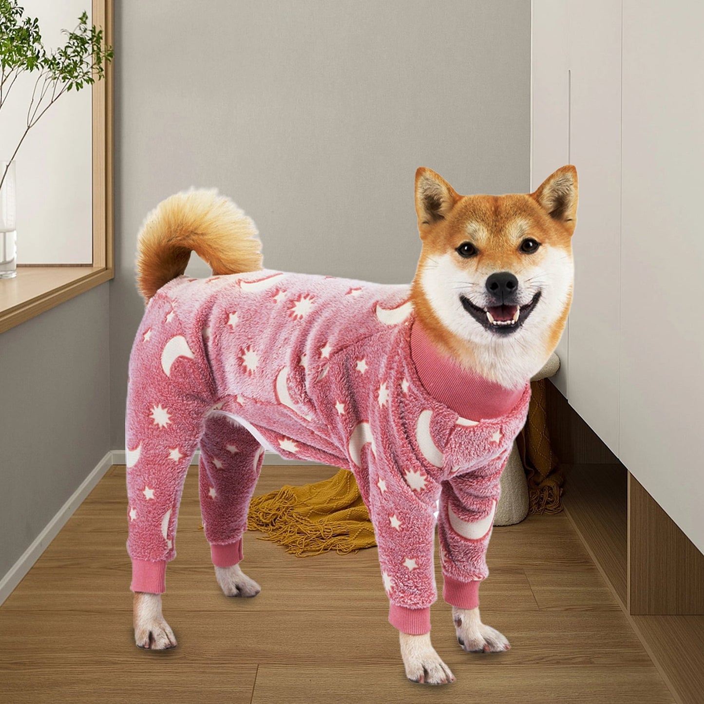 Bobasndm Turtleneck Dog Clothes Pajamas,Autumn Winter Dog Jumpsuit Coat,Winter Soft Warm Flannel Pajamas Jumpsuit for Medium Large Dog M Pink