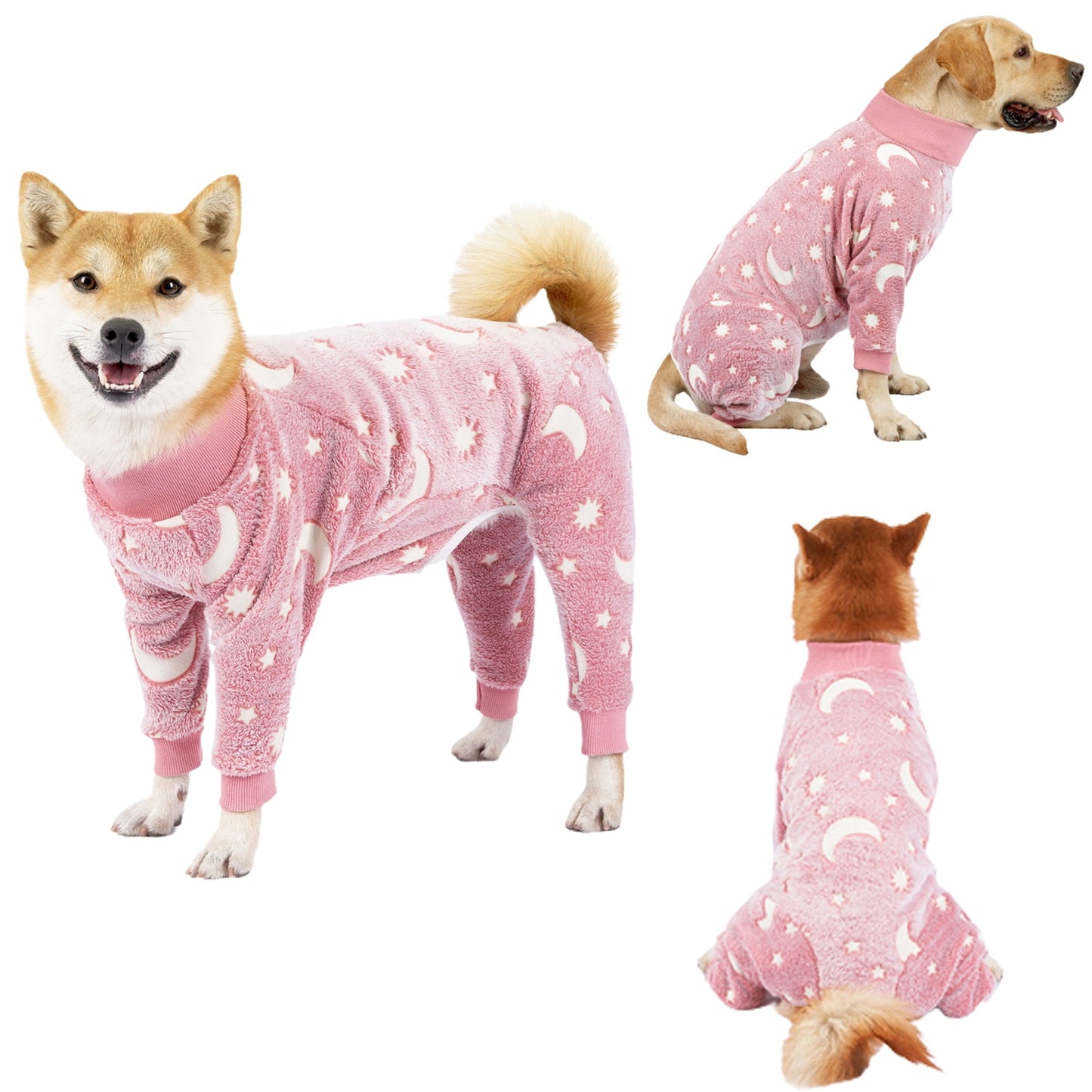 Bobasndm Turtleneck Dog Clothes Pajamas,Autumn Winter Dog Jumpsuit Coat,Winter Soft Warm Flannel Pajamas Jumpsuit for Medium Large Dog 2XL Pink