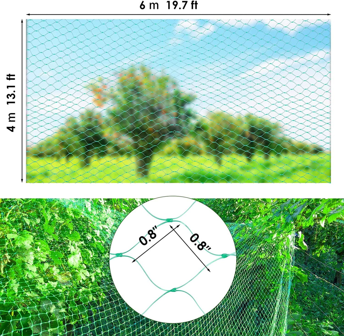 Tutuviw Bird Netting Garden Netting Pest Barrier,Cicada Netting for Garden Against Birds, Deer,Squirrels(13 x 19.8ft Green)