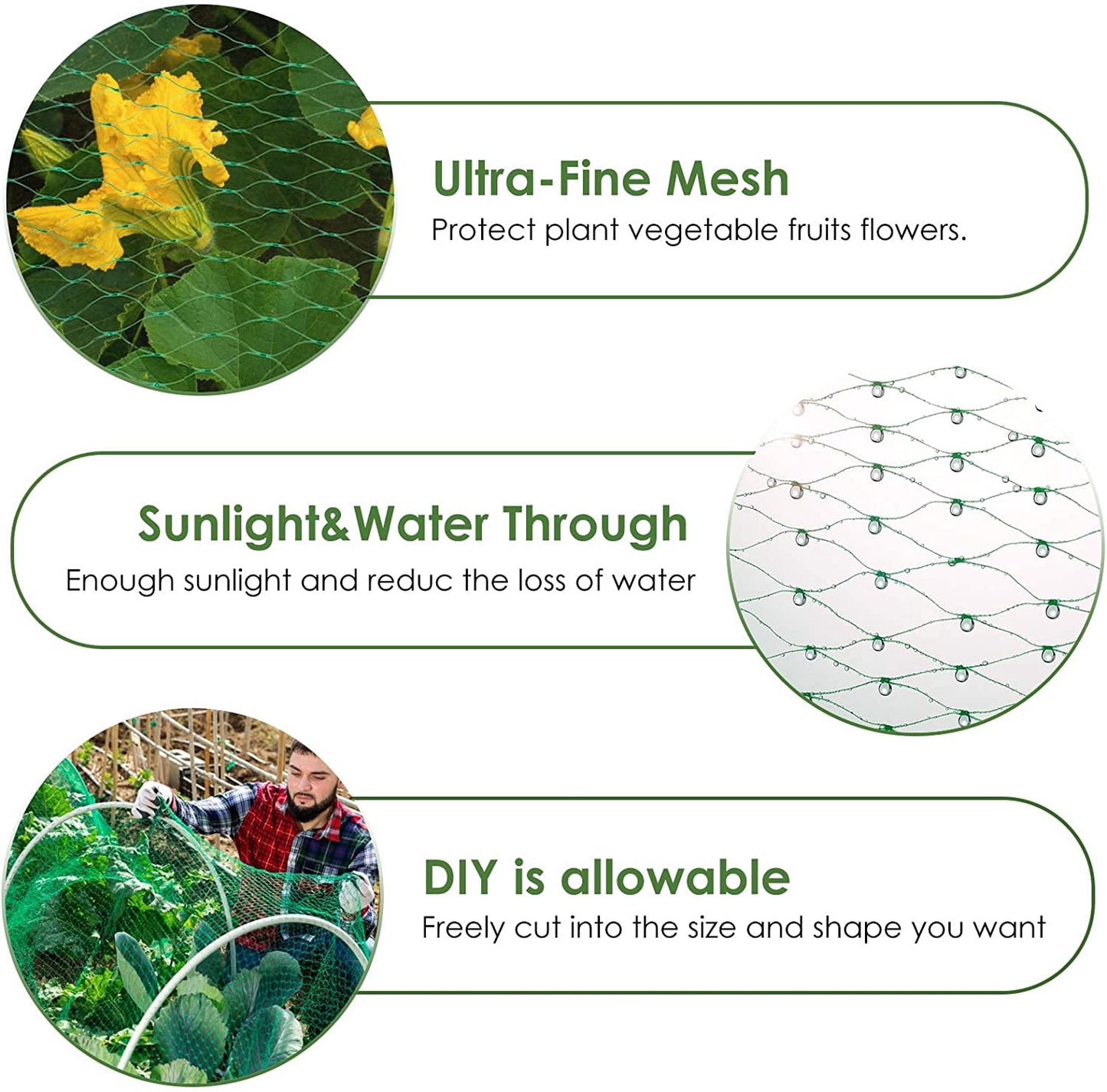 Tutuviw Bird Netting Garden Netting Pest Barrier,Cicada Netting for Garden Against Birds, Deer,Squirrels(13 x 19.8ft Green)