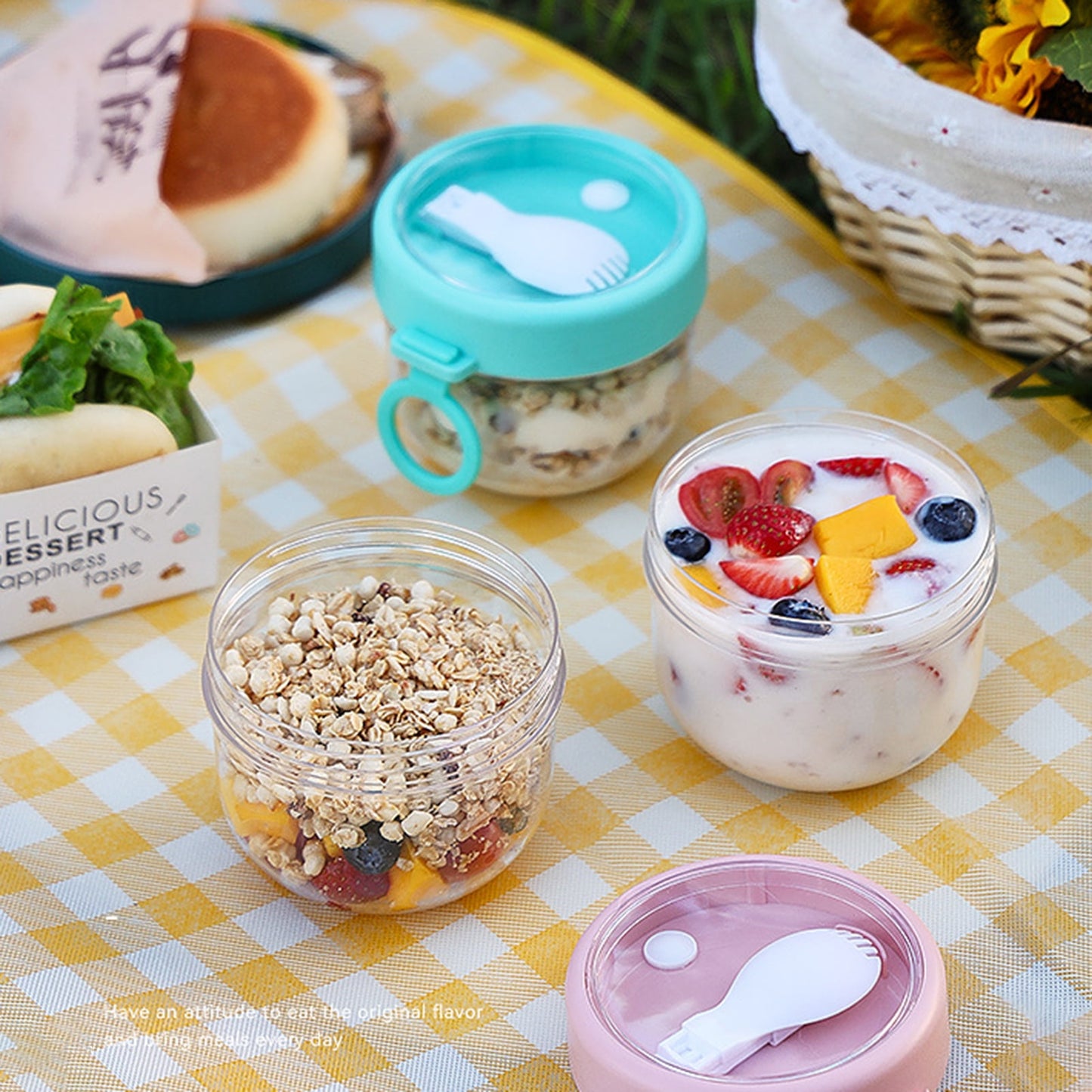 BOBASNDM Polycarbonate White PC Leakproof Yogurt Container Pink
