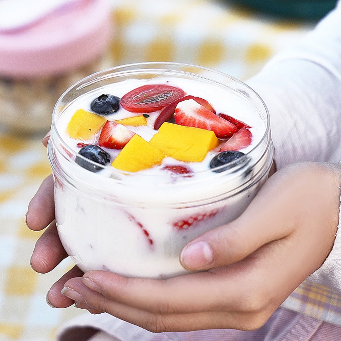 BOBASNDM Polycarbonate White PC Leakproof Yogurt Container Pink