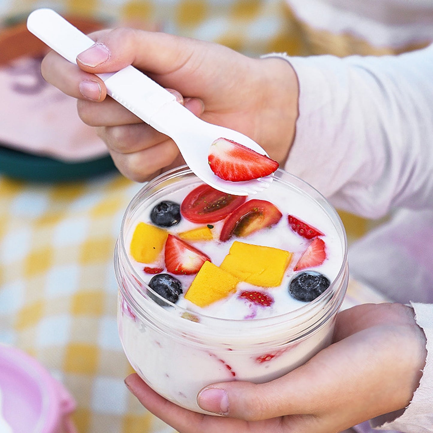 BOBASNDM Polycarbonate White PC Leakproof Yogurt Container Pink