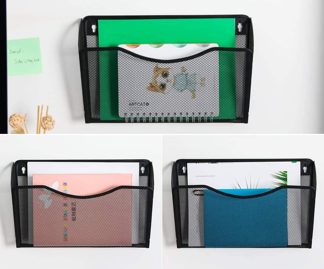 Tutuviw Wall Mount File Organizer Metal Letter Size Black