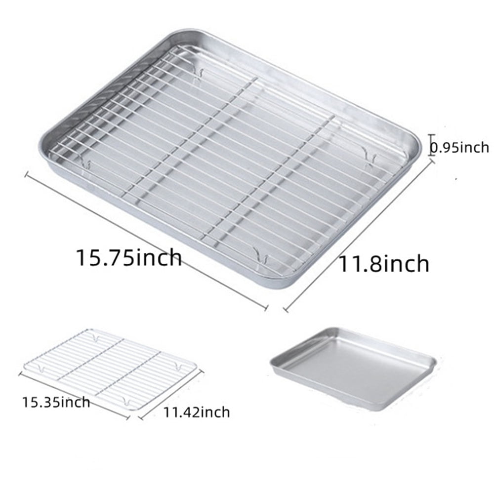 Baking Sheet With Cooling Rack, Half Sheet Pan With Wire Rack Set, Oven Baking Tray and Rack Set,15.75x11.8inch,Non Toxic & Easy Clean,Heavy Duty 15.75"