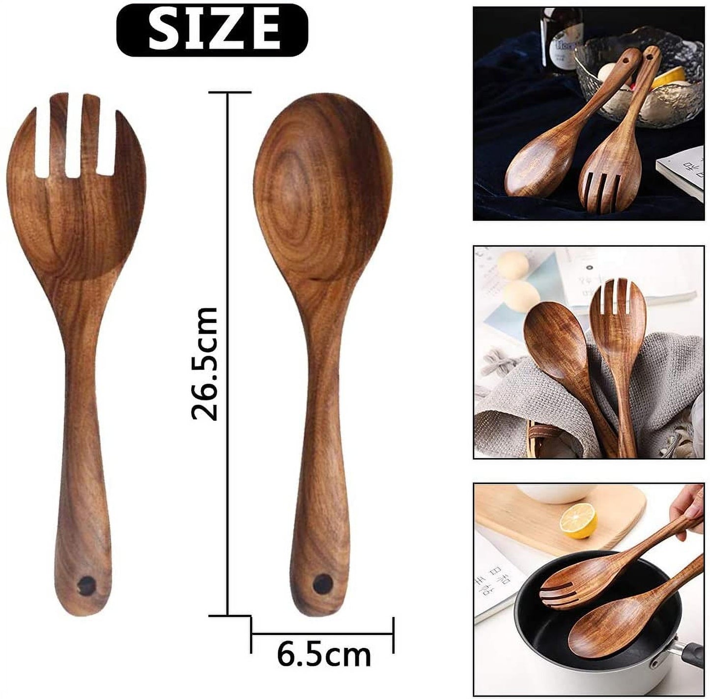 Salad Serving Utensils, Acacia Wood, Salad Spoon and Salad Fork, Salad Servers