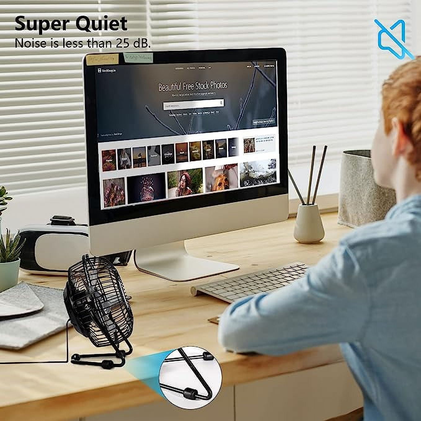 Tutuviw 4 Inch USB Desk Fan,Small and Quiet,Powerful USB Powered Portable Fan,Strong Airflow,Mini Metal USB Fan,360°Rotation,Personal Cooling Fan with 2 Speed for Home Office Black