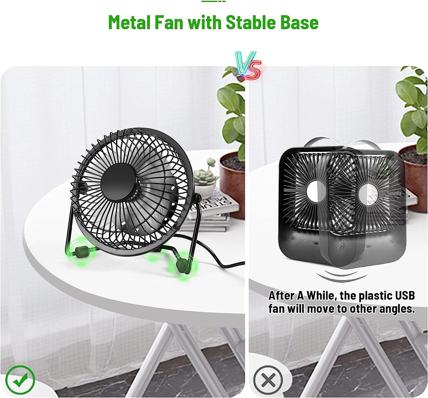Tutuviw 4 Inch USB Desk Fan,Small and Quiet,Powerful USB Powered Portable Fan,Strong Airflow,Mini Metal USB Fan,360°Rotation,Personal Cooling Fan with 2 Speed for Home Office,Black Blue