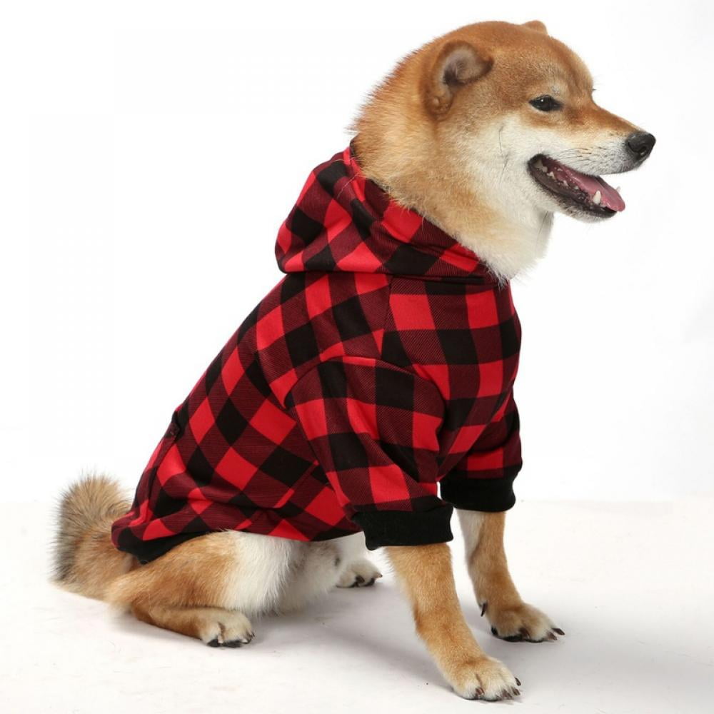 Big ! Pet Dog Plaid Hoodie Sweaters with Hat, Dog Warm Winter Dog Coat for Small Medium Large Dogs L