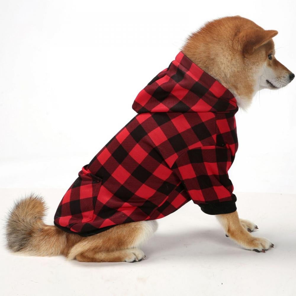 Big ! Pet Dog Plaid Hoodie Sweaters with Hat, Dog Warm Winter Dog Coat for Small Medium Large Dogs L