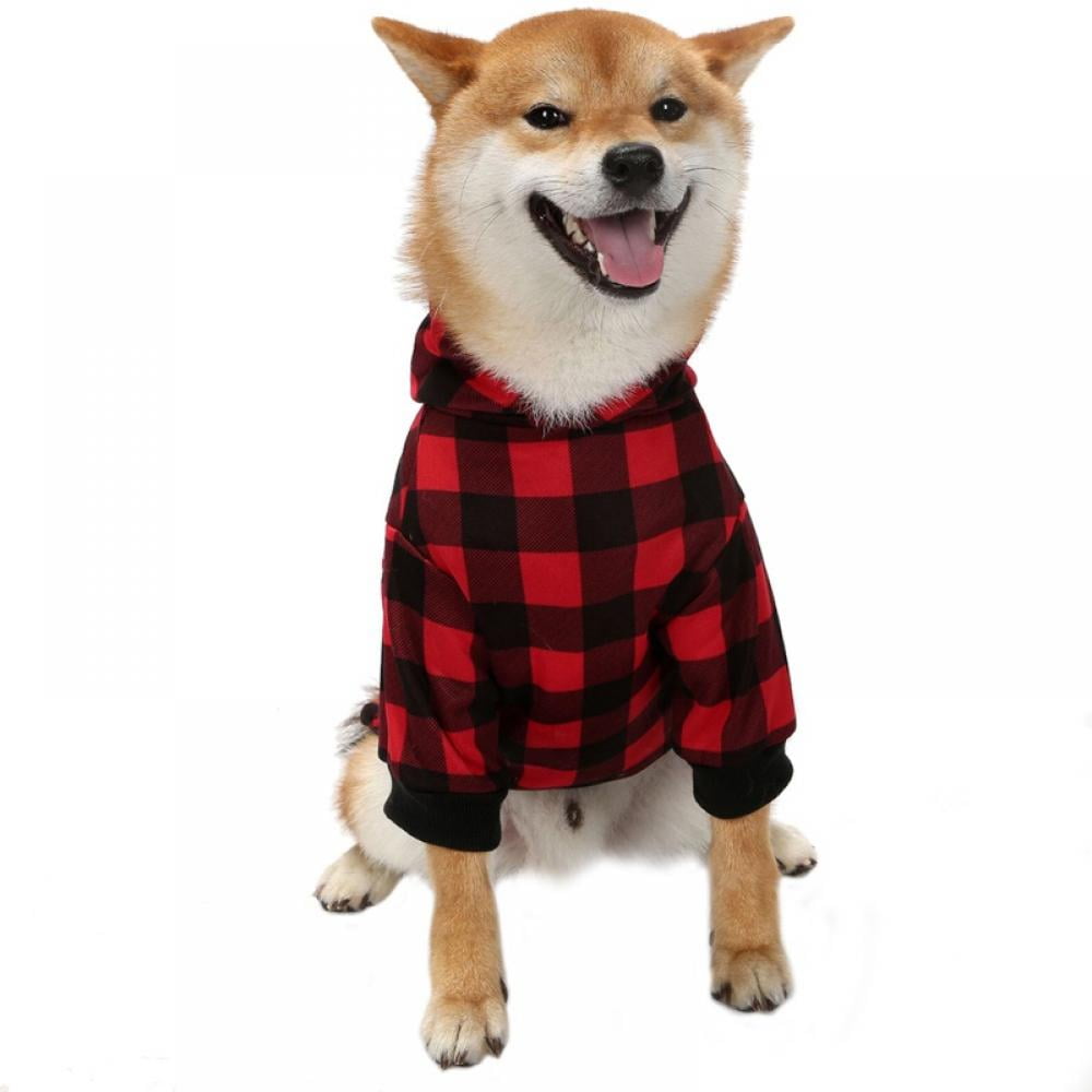 Big ! Pet Dog Plaid Hoodie Sweaters with Hat, Dog Warm Winter Dog Coat for Small Medium Large Dogs L