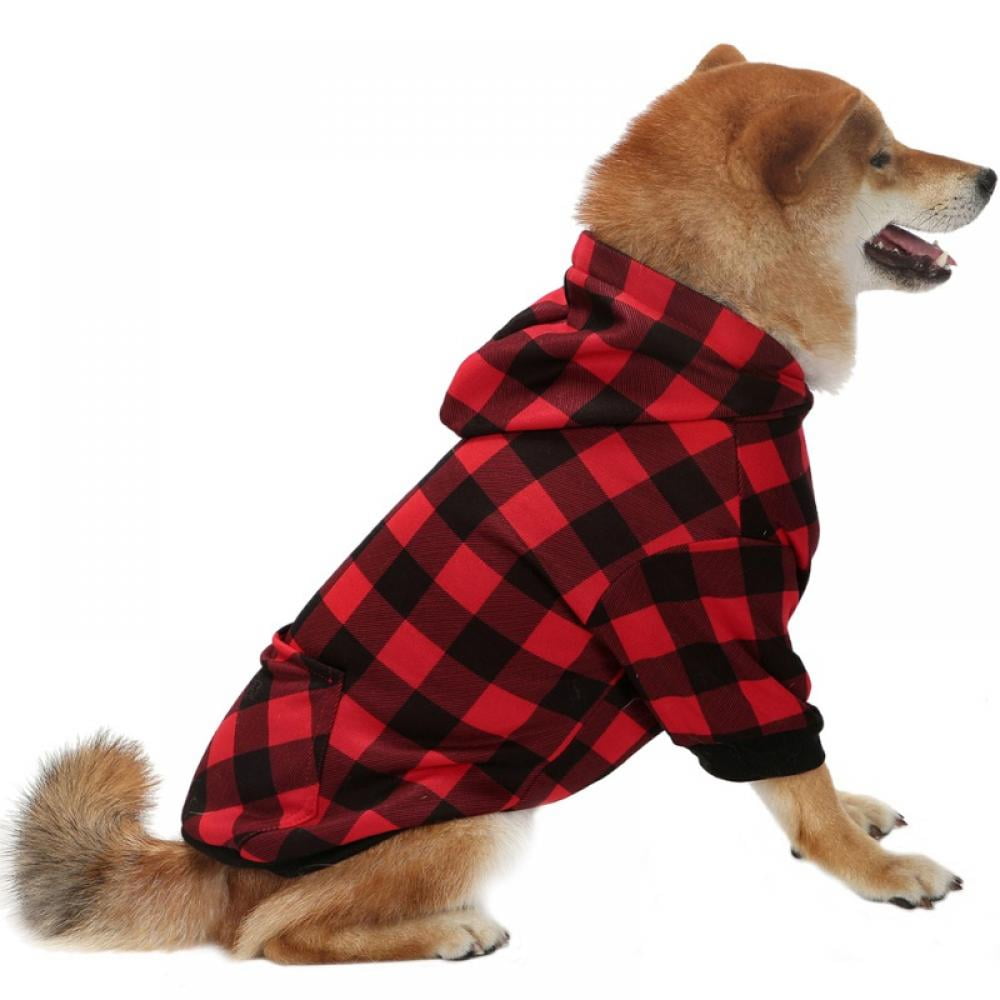 Big ! Pet Dog Plaid Hoodie Sweaters with Hat, Dog Warm Winter Dog Coat for Small Medium Large Dogs XL