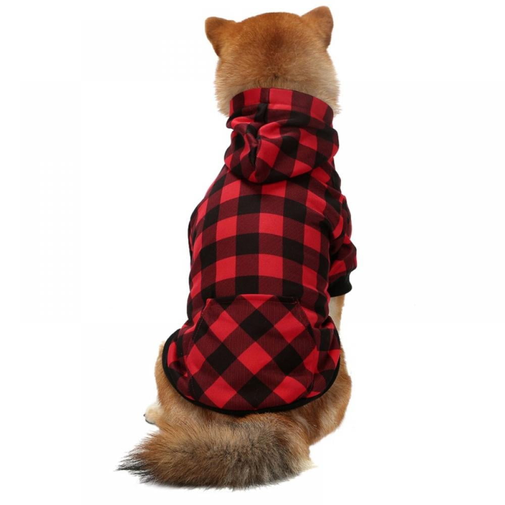Big ! Pet Dog Plaid Hoodie Sweaters with Hat, Dog Warm Winter Dog Coat for Small Medium Large Dogs XL