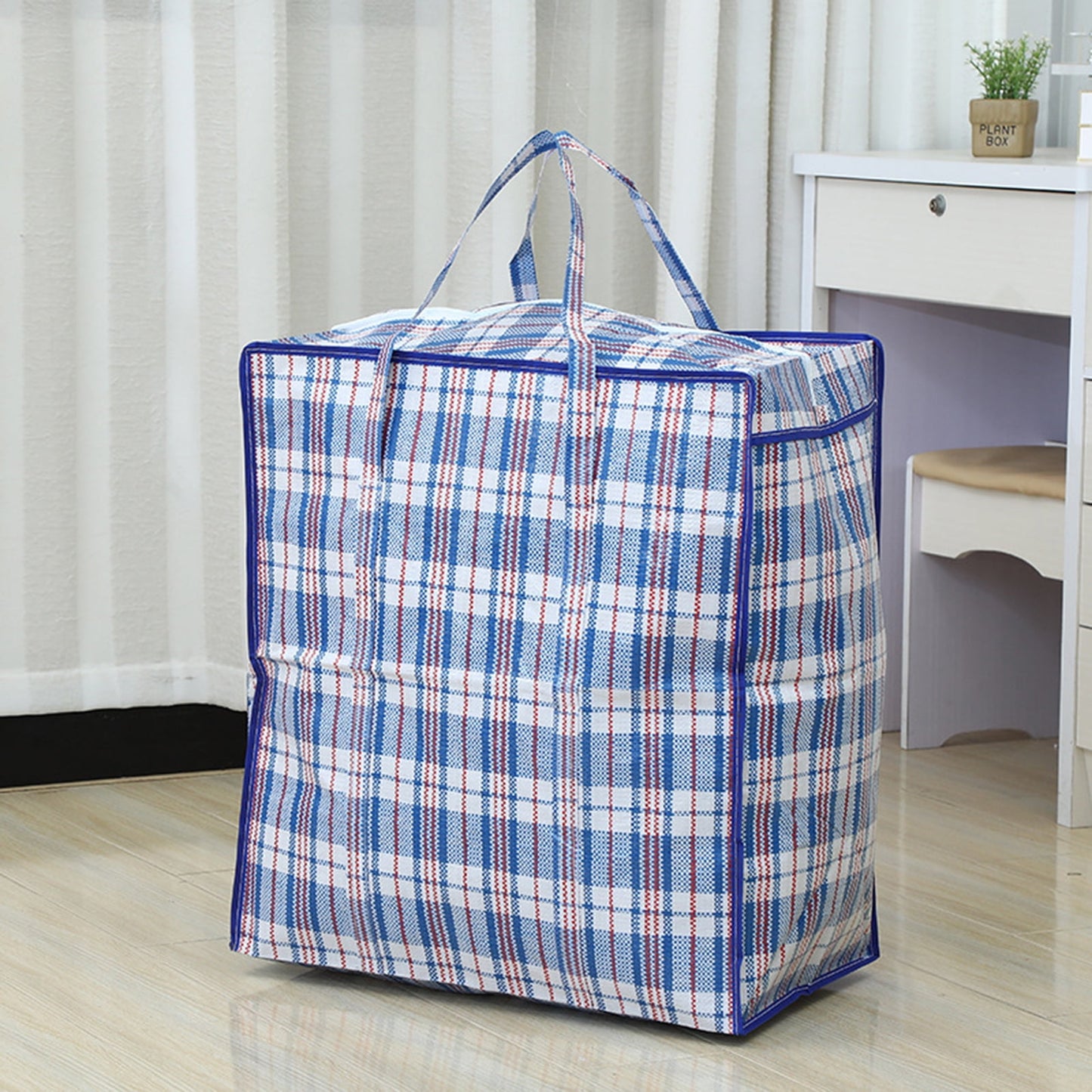 Dream Lifestyle Large Capacity Storage Bags, Large Checkered Storage Laundry Bag with Zipper & Handles for Shopping Moving Travel Blue