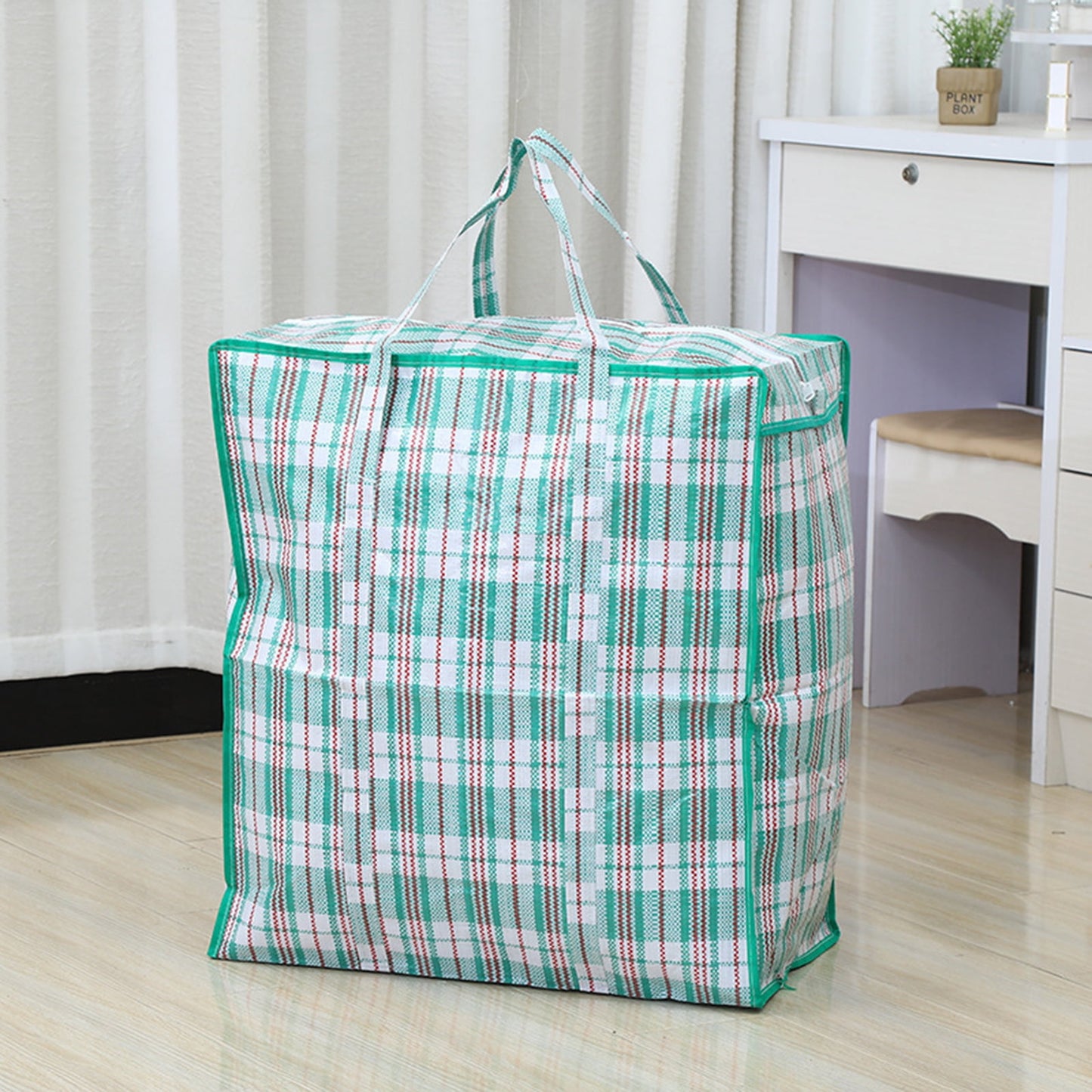 Dream Lifestyle Large Capacity Storage Bags, Large Checkered Storage Laundry Bag with Zipper & Handles for Shopping Moving Travel Green