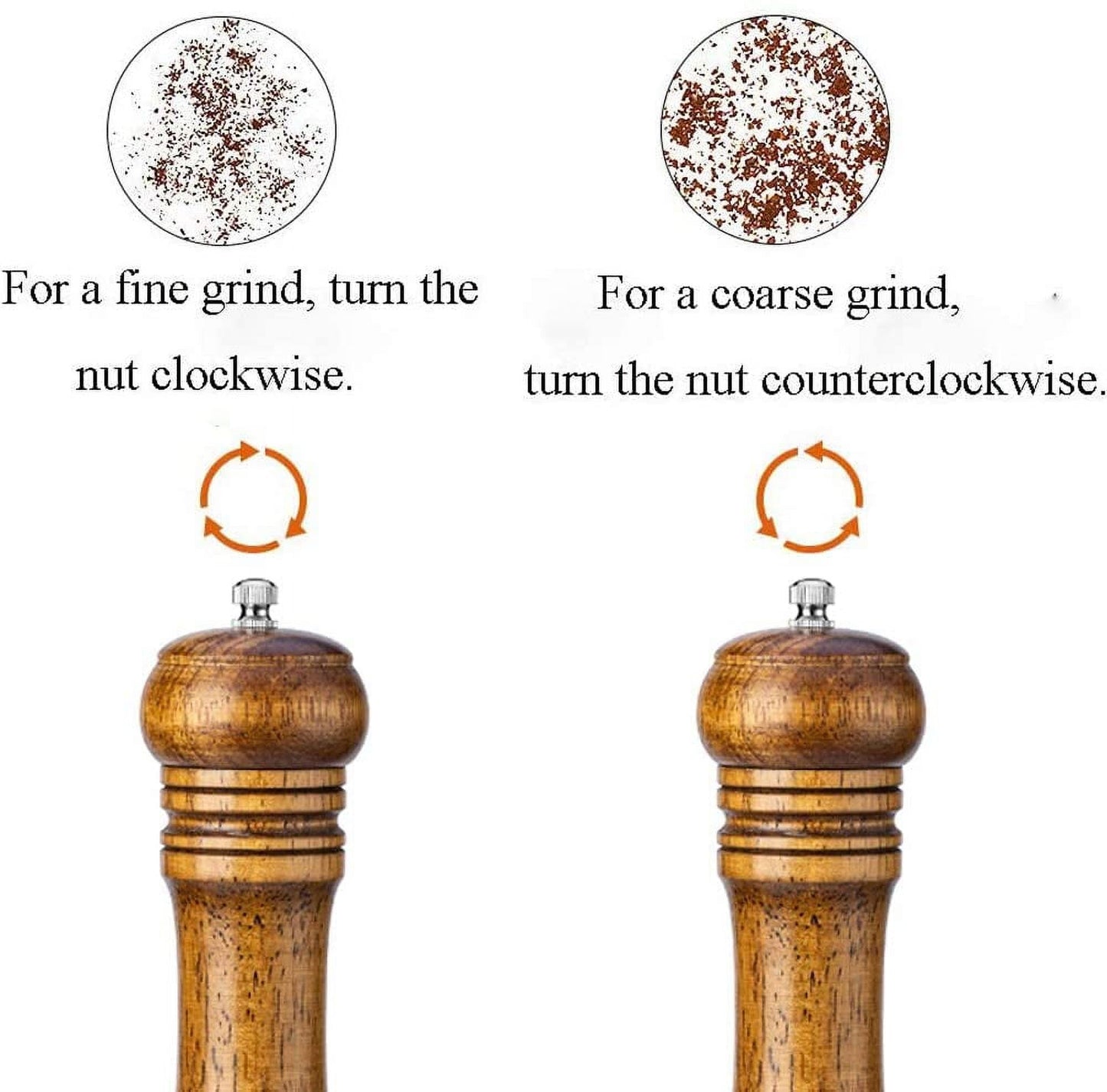 Oak Wood Salt and Pepper Grinder Set: Premium Mills Shakers with Adjustable Coarseness (Set of 2) - 5inch