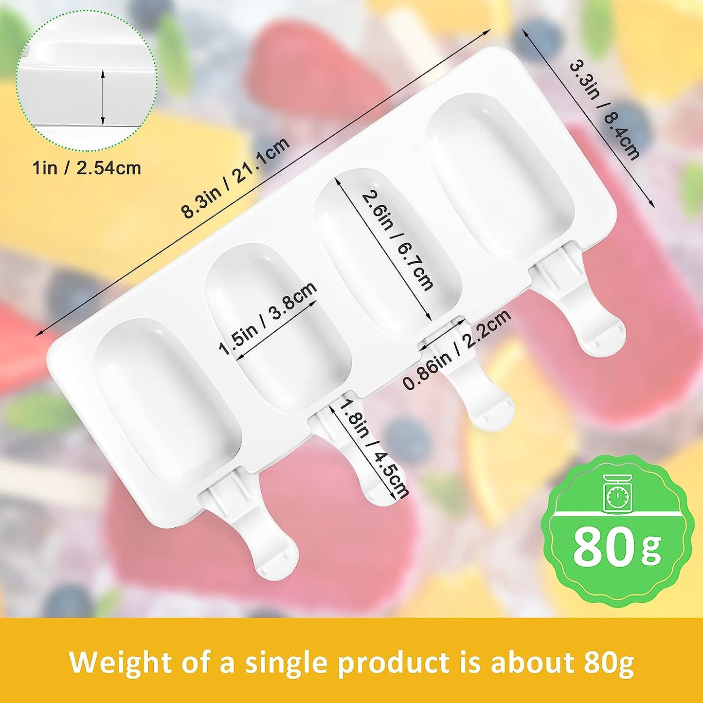 2Pack Popsicle Molds, 4 Cavities Ice Pop Molds, Silicone Popsicle Molds for Kids, Cake Pop Mold with 100 Wooden Sticks for DIY Ice Popsicle, Cakesicle Molds Silicone