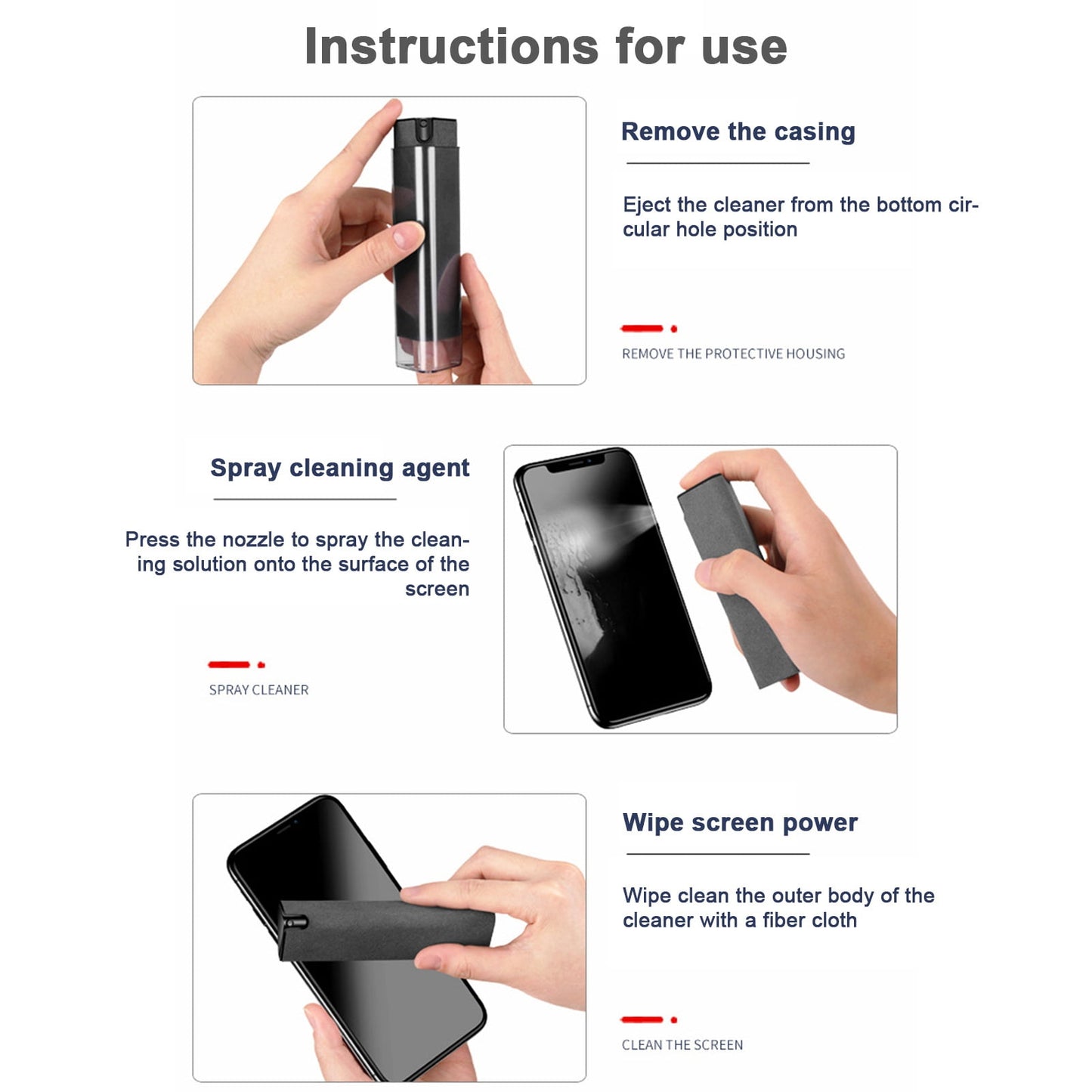 Screen Cleaner Spray Wipe, 3-in-1 Spray Microfiber Cloth, Car Screen Cleaner, Portable Refillable Spray Bottle Tool for Phone/Computer/Laptop/Tablet/Monitor/Car Screen 18 mL Black