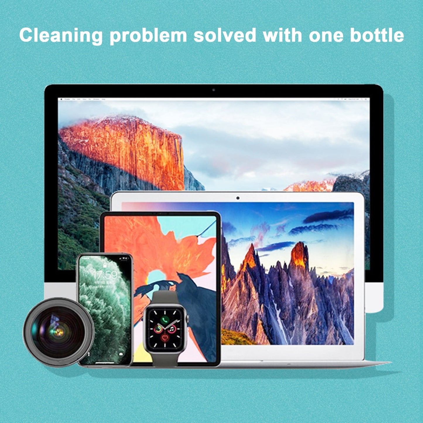 Screen Cleaner Spray Wipe, 3-in-1 Spray Microfiber Cloth, Car Screen Cleaner, Portable Refillable Spray Bottle Tool for Phone/Computer/Laptop/Tablet/Monitor/Car Screen 18 mL Light Blue