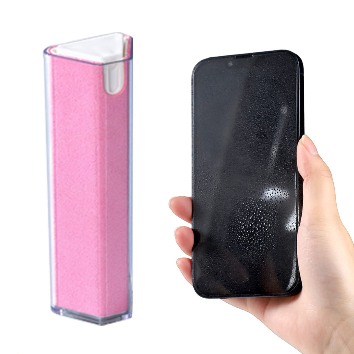 Screen Cleaner Spray Wipe, 3-in-1 Spray Microfiber Cloth, Car Screen Cleaner, Portable Refillable Spray Bottle Tool for Phone/Computer/Laptop/Tablet/Monitor/Car Screen 18 mL Pink