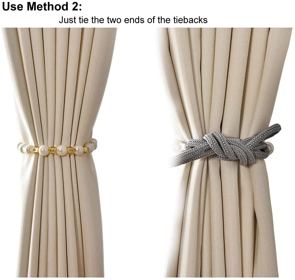 Visland 2 Pack Acrylic Pearl Curtain Tie Backs Curtain Hooks, Elegant Beads Curtain Rope Straps, Decorative Holdbacks Curtain Holders, 29in Light Brown